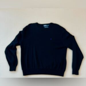 Polo Ralph Lauren Vintage Tight Knit Cotton Sweater black with purple pony XL